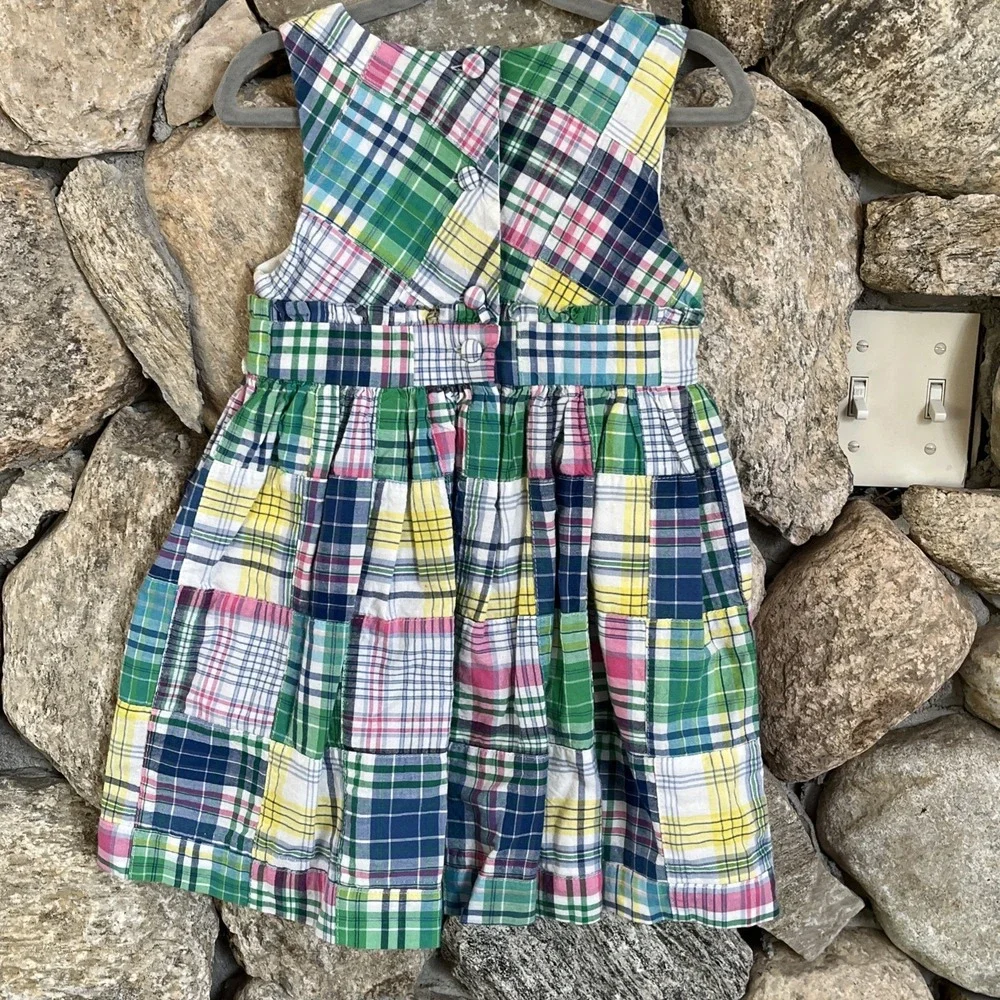 Ralph Lauren Girls Summer Dress 2T 24m Plaid Sleeveless With Bloomers Green Pink